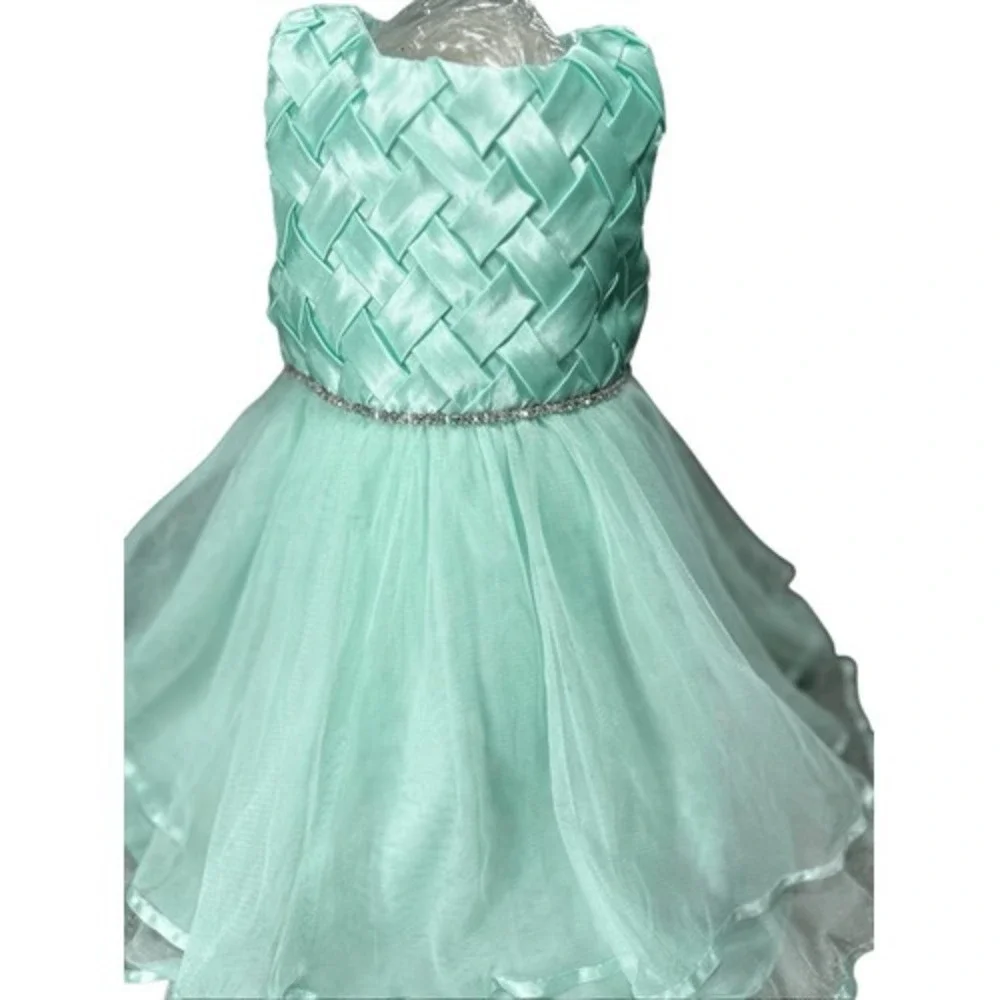 Toddler Girl 12M Mint Green Formal Tulle Dress Rhinestone Flower Girl Easter
